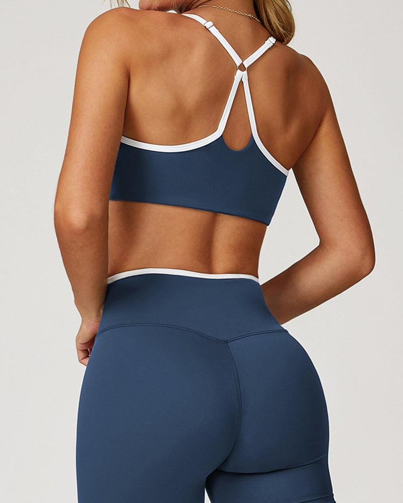 V-neckline hollow back color collision sports yoga bra