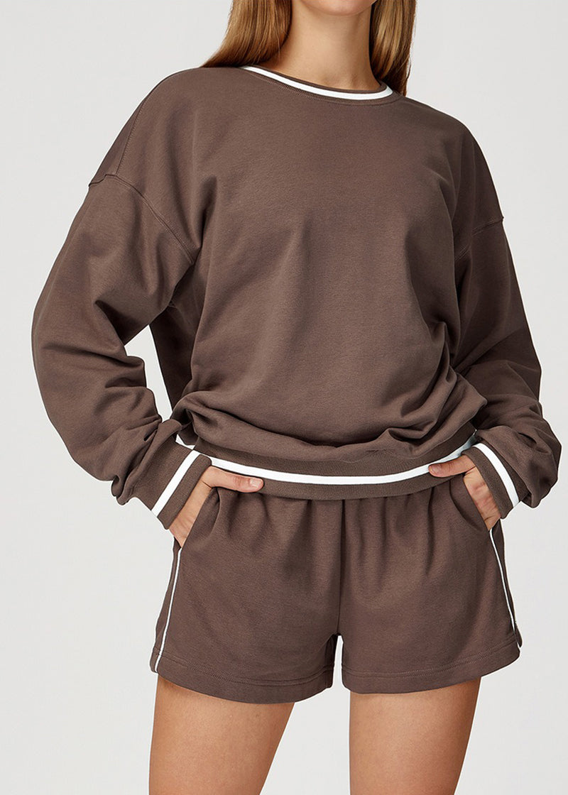 Ribbed Cuff Loose Crew Neck Long Sleeve Sweatshirt