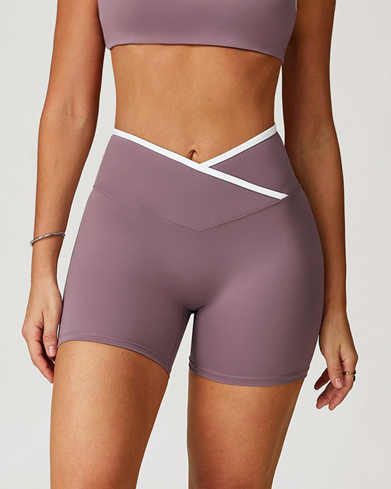 Crossover High Waisted Skinny Hip Lifting Athletic Shorts