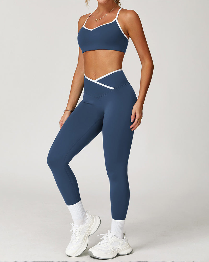V-neckline hollow back color collision sports yoga bra