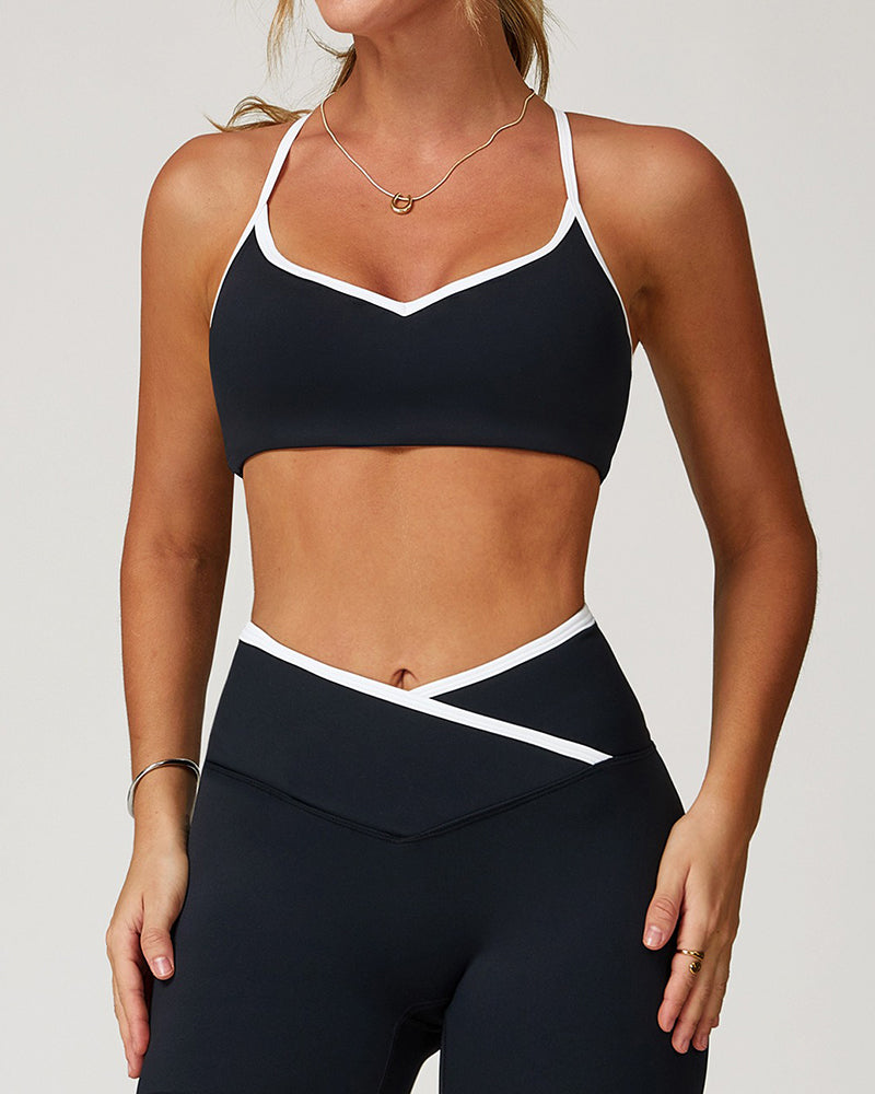 V-neckline hollow back color collision sports yoga bra
