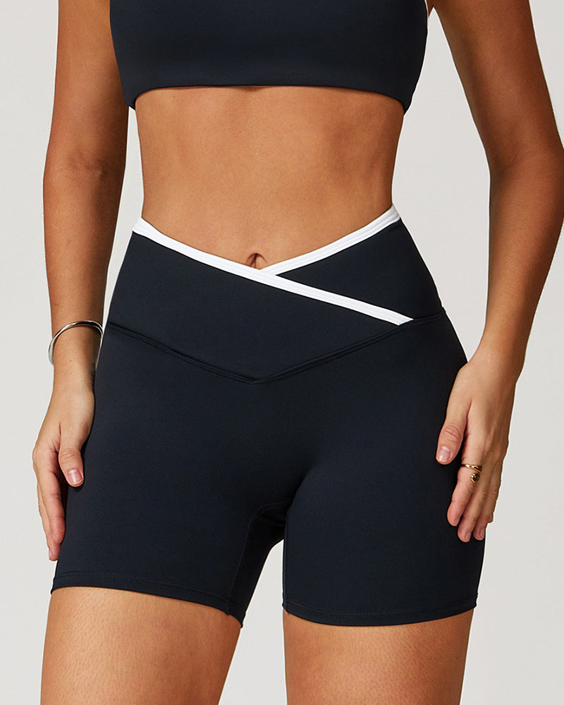Crossover High Waisted Skinny Hip Lifting Athletic Shorts