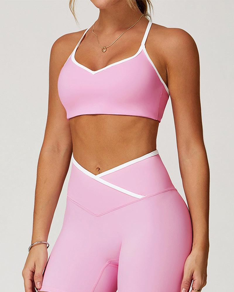 V-neckline hollow back color collision sports yoga bra