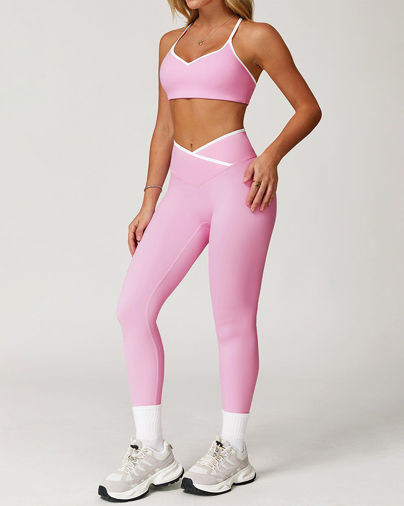 V-neckline hollow back color collision sports yoga bra