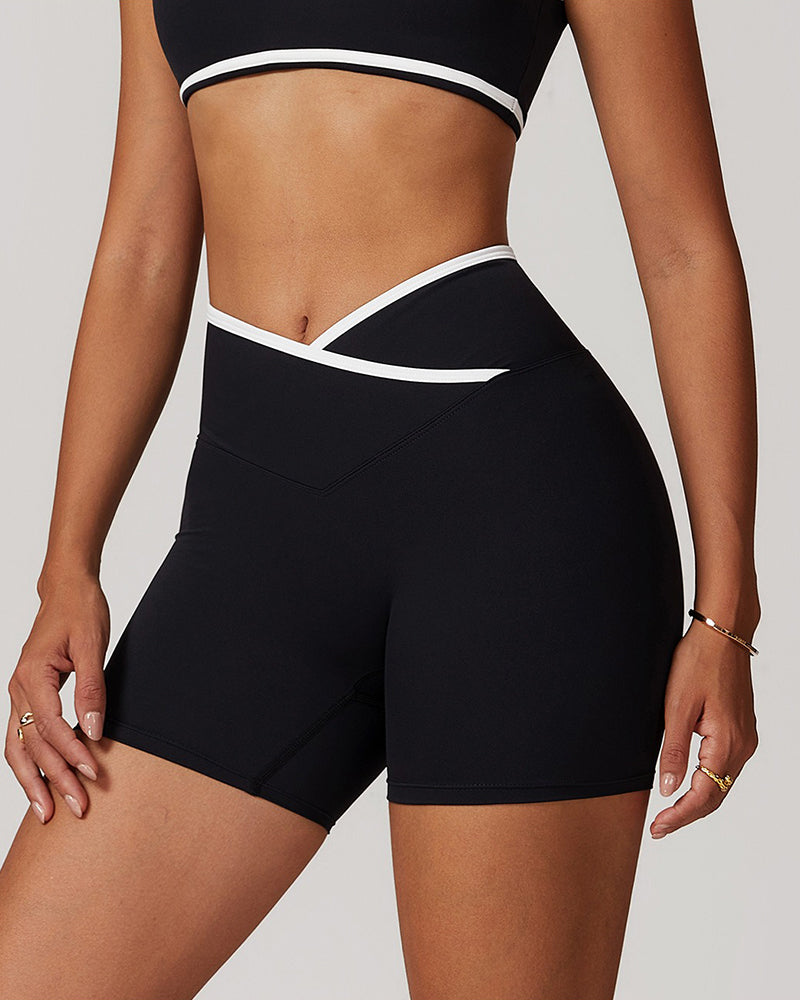 Crossover High Waisted Skinny Hip Lifting Athletic Shorts