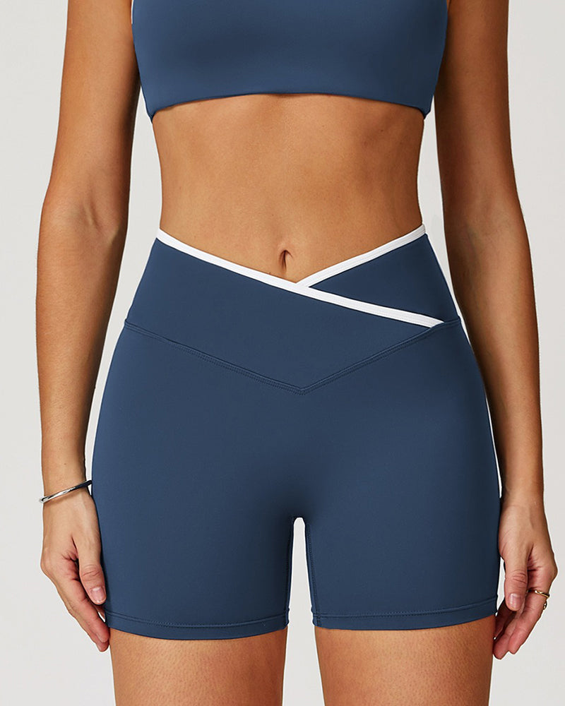 Crossover High Waisted Skinny Hip Lifting Athletic Shorts