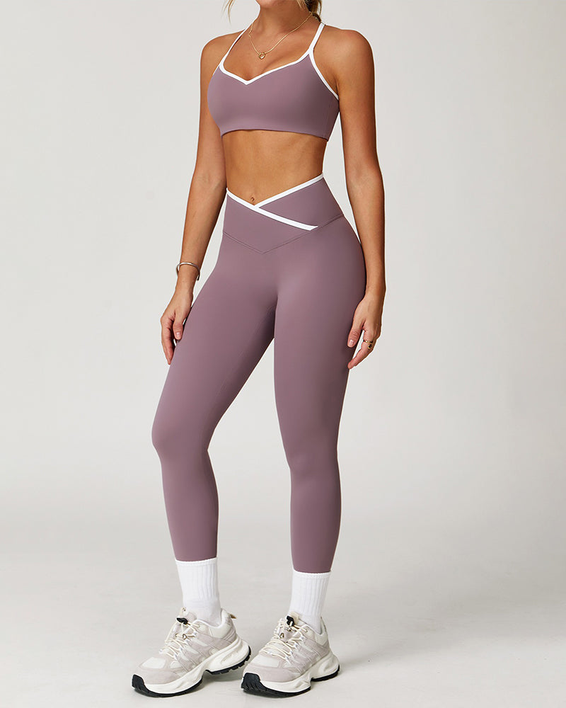 V-neckline hollow back color collision sports yoga bra