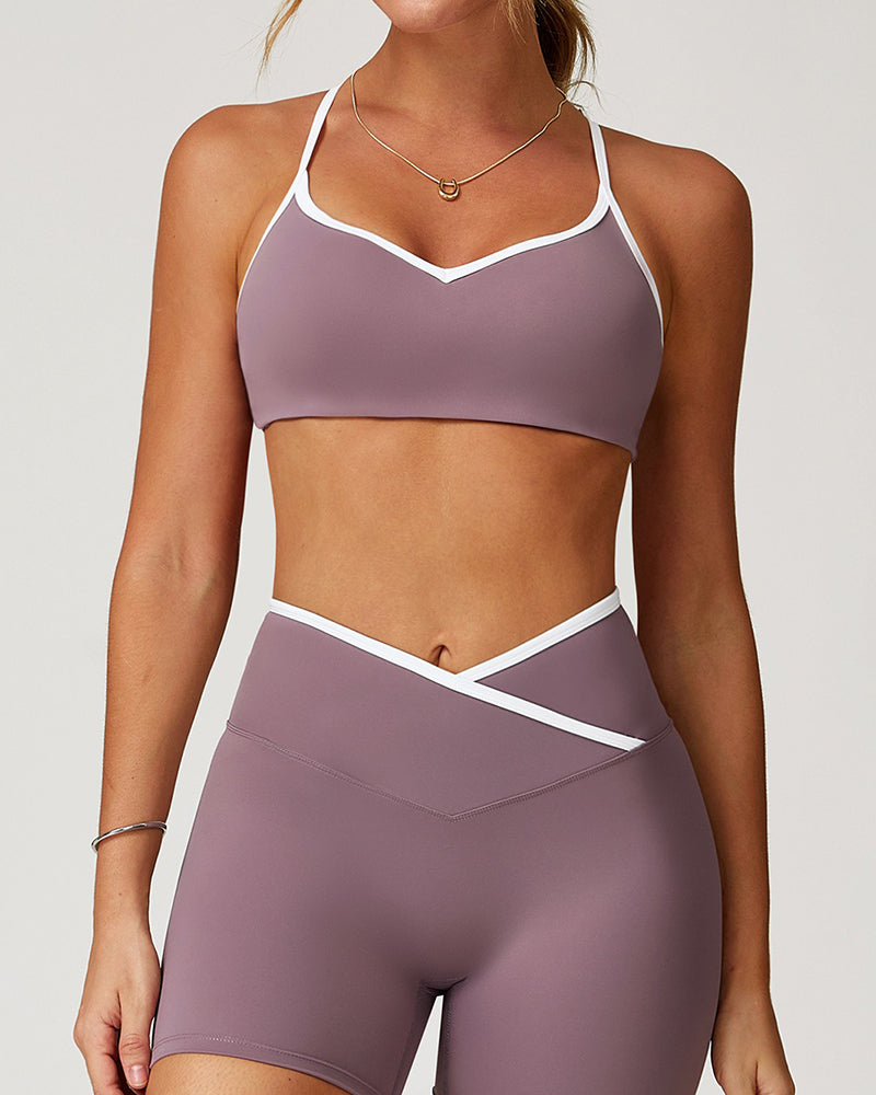 V-neckline hollow back color collision sports yoga bra