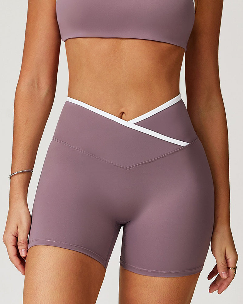 Crossover High Waisted Skinny Hip Lifting Athletic Shorts