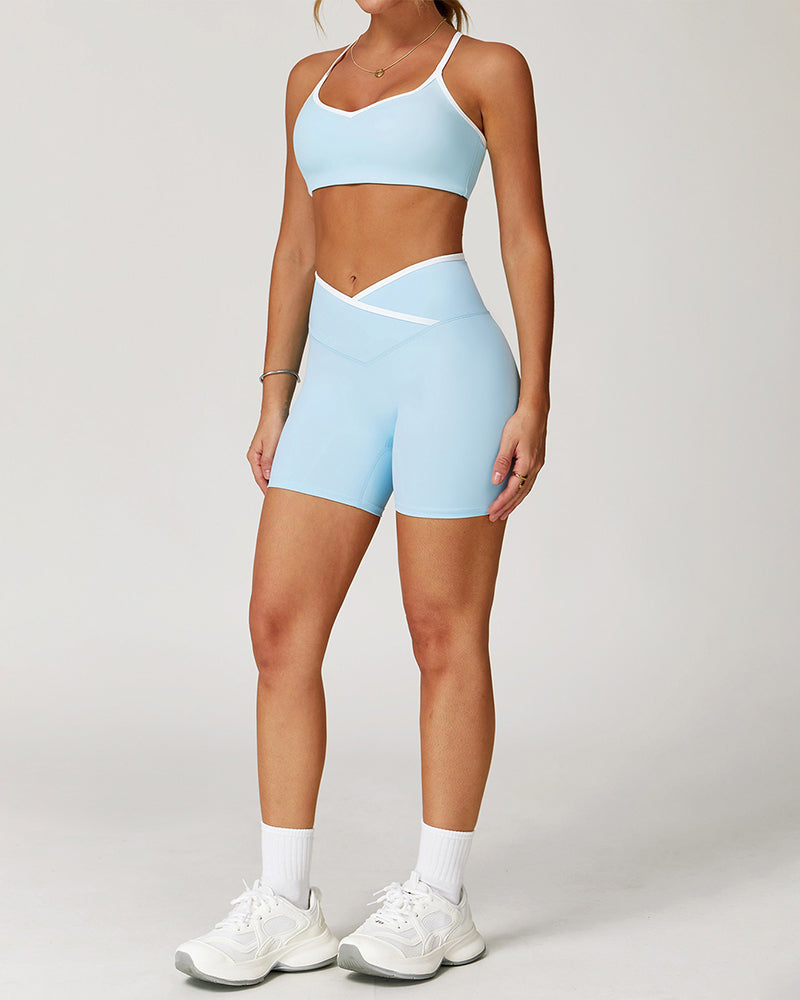 Crossover High Waisted Skinny Hip Lifting Athletic Shorts