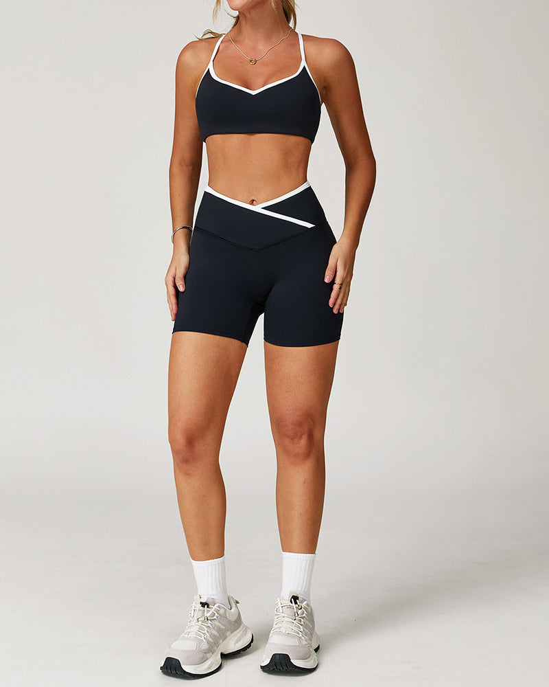 Crossover High Waisted Skinny Hip Lifting Athletic Shorts