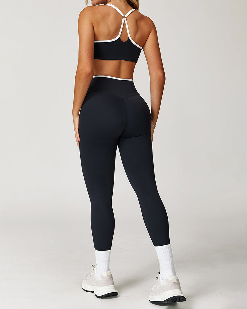 V-neckline hollow back color collision sports yoga bra