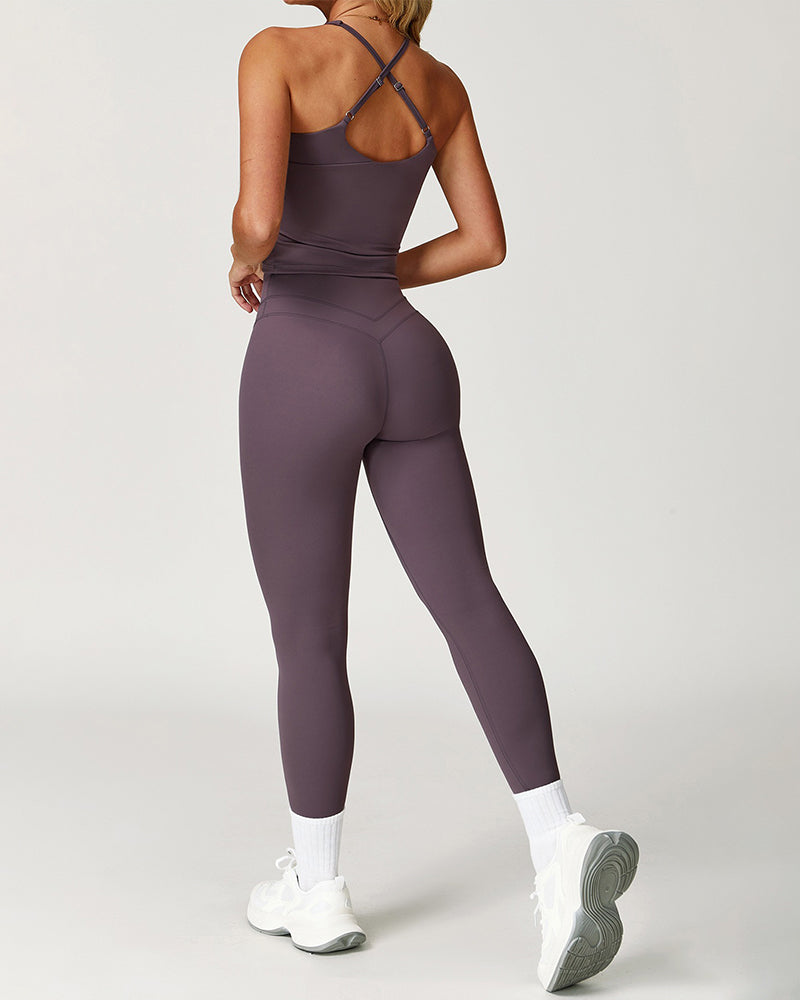 Tight-fitting brushed crossover gym tank top