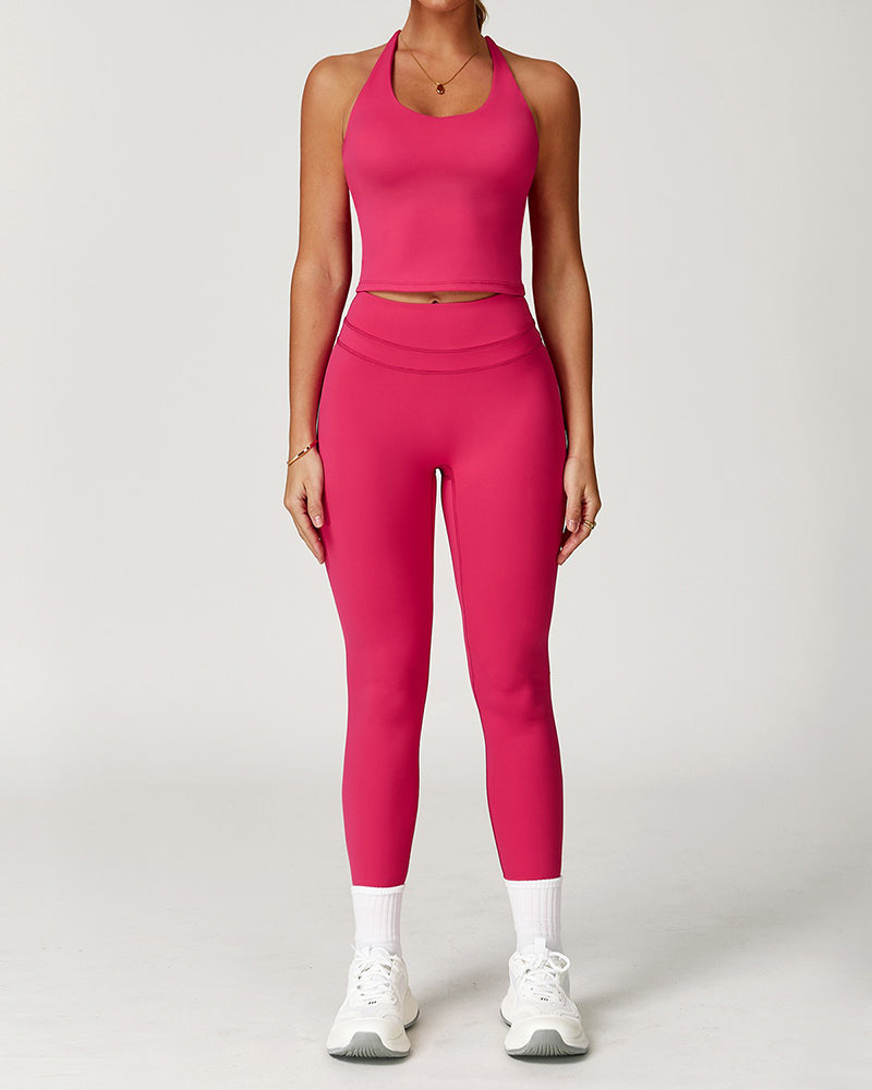 Tight-fitting brushed crossover gym tank top