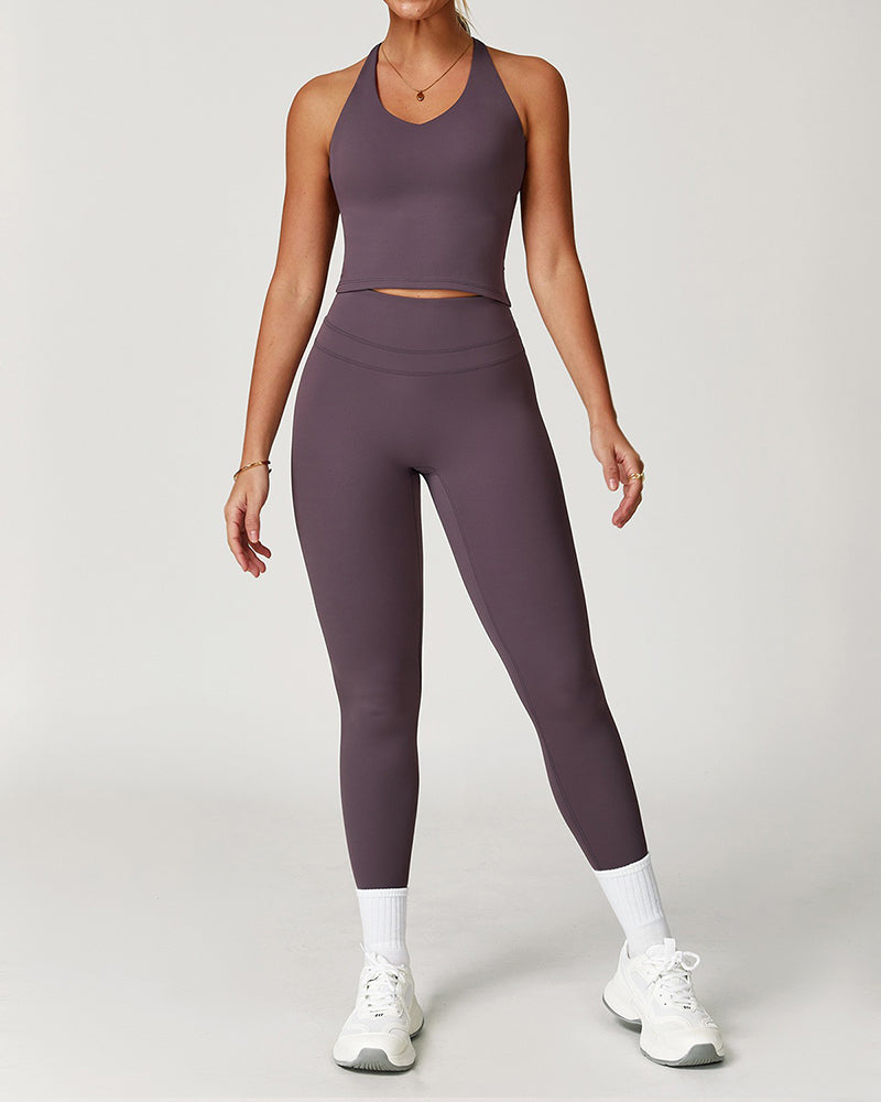 Tight-fitting brushed crossover gym tank top