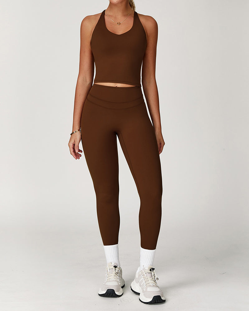 Tight-fitting brushed crossover gym tank top
