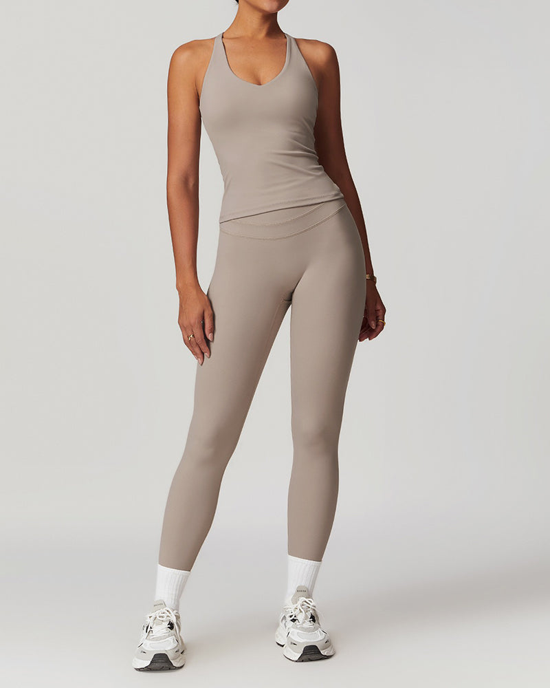 Tight-fitting brushed crossover gym tank top