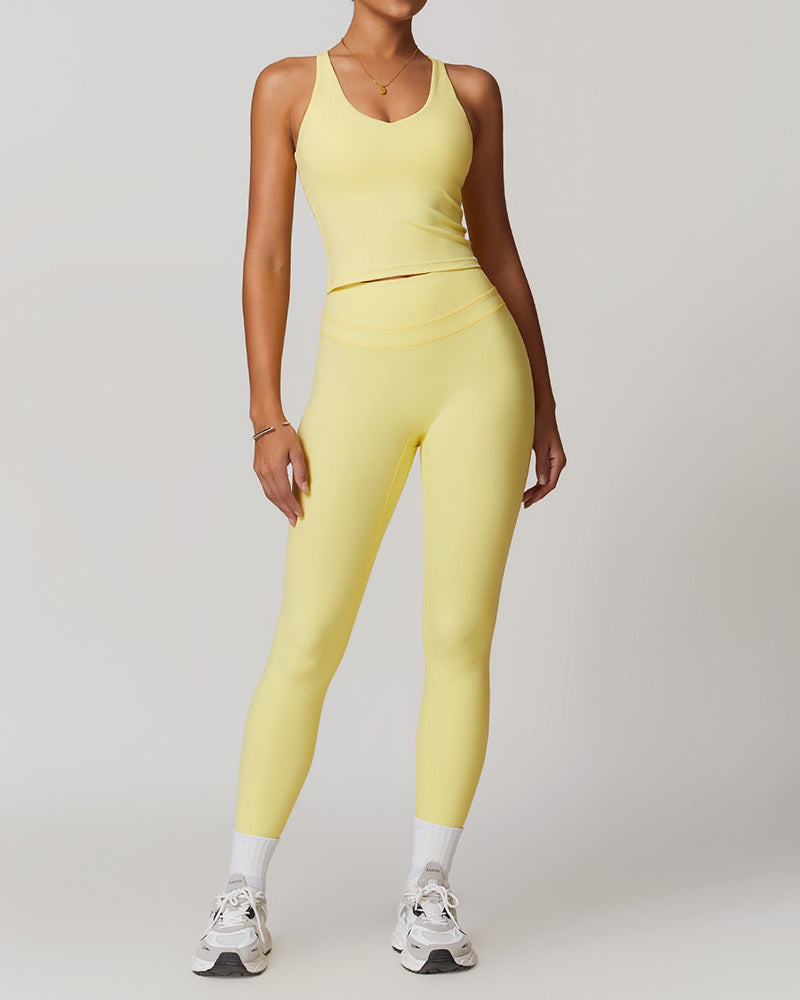Tight-fitting brushed crossover gym tank top