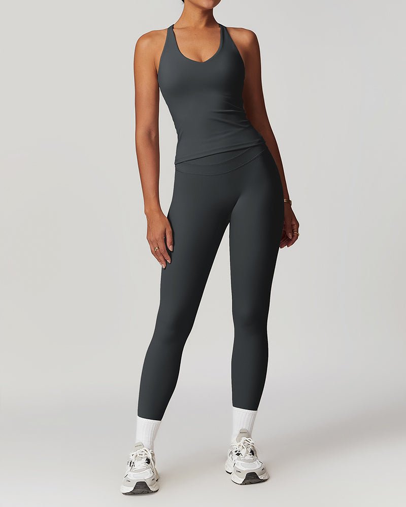 Tight-fitting brushed crossover gym tank top