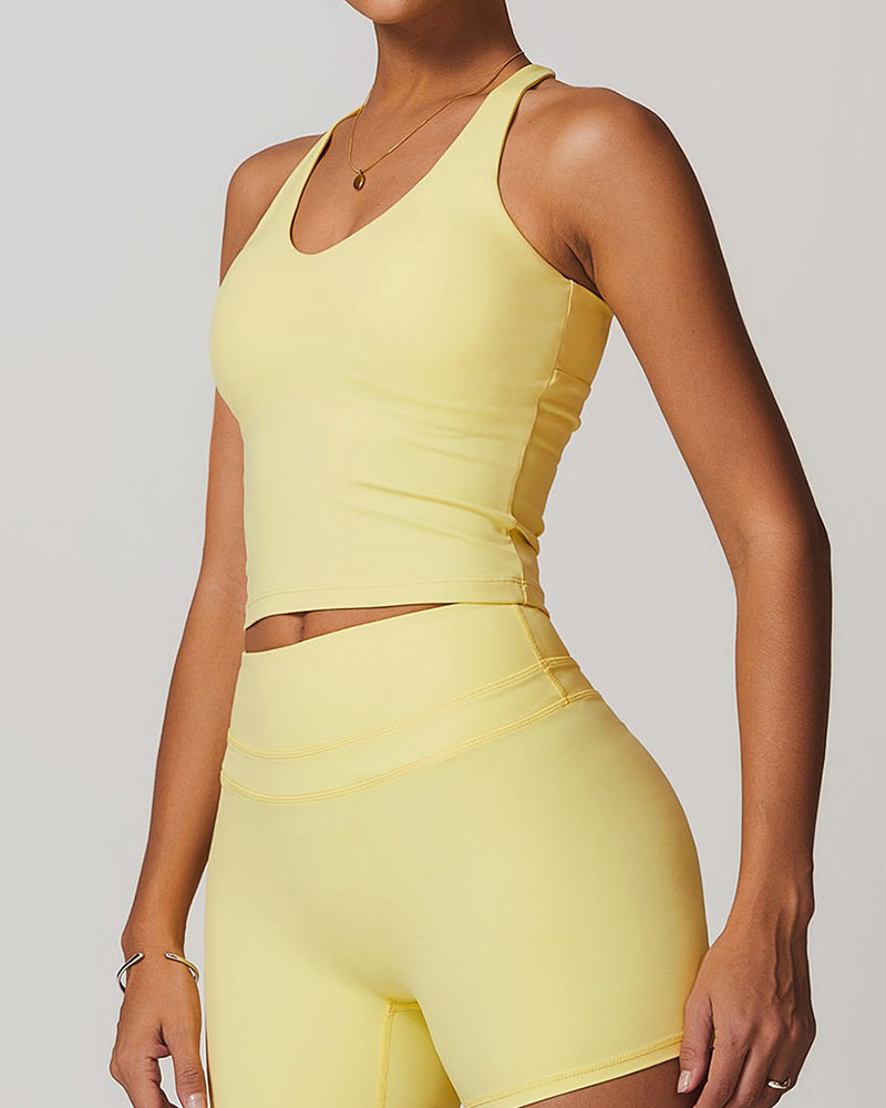 Tight-fitting brushed crossover gym tank top