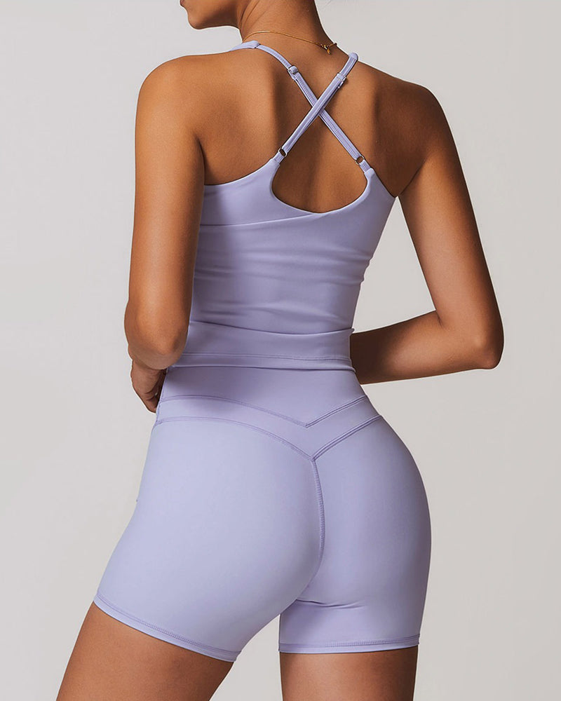 Tight-fitting brushed crossover gym tank top