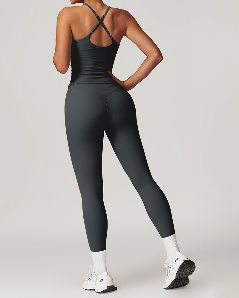 Tight-fitting brushed crossover gym tank top