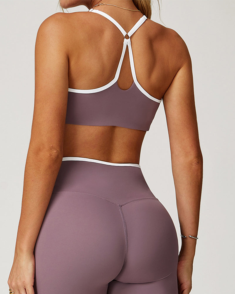 V-neckline hollow back color collision sports yoga bra