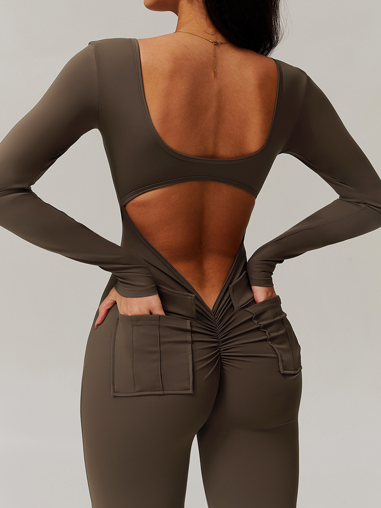 Back V Hip Shrink Long Sleeve One Piece Tights