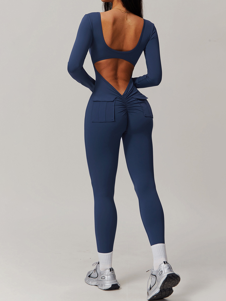 Back V Hip Shrink Long Sleeve One Piece Tights