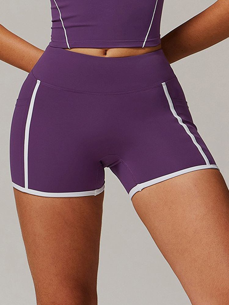 High Waisted Tummy Wrap Waist Contouring Side Pocket Athletic Shorts