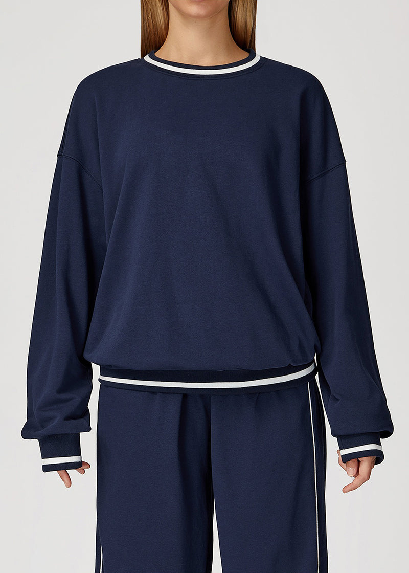 Ribbed Cuff Loose Crew Neck Long Sleeve Sweatshirt