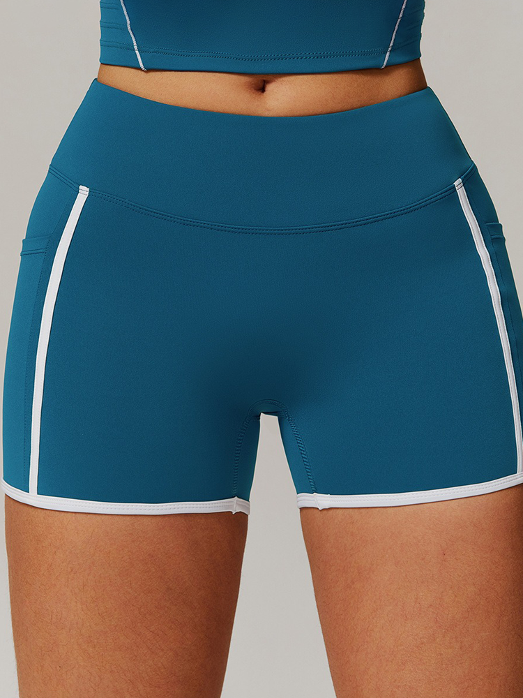 High Waisted Tummy Wrap Waist Contouring Side Pocket Athletic Shorts