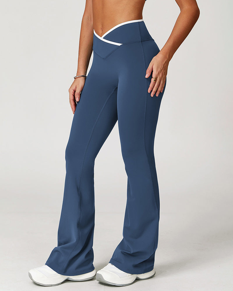Crossover High Waist Skinny Sport Wide Leg Flared Pants