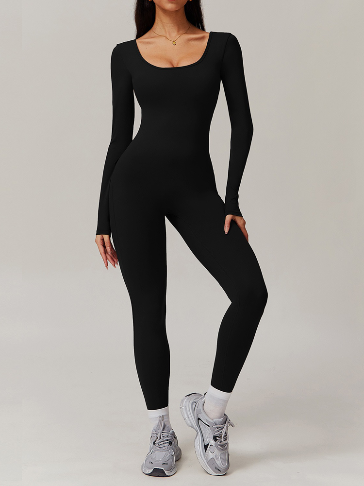 Back V Hip Shrink Long Sleeve One Piece Tights