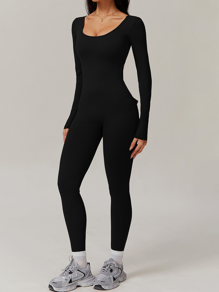 Back V Hip Shrink Long Sleeve One Piece Tights