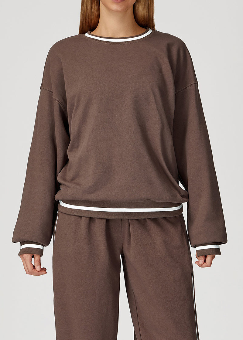 Ribbed Cuff Loose Crew Neck Long Sleeve Sweatshirt