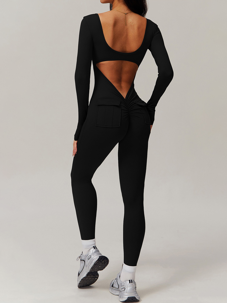 Back V Hip Shrink Long Sleeve One Piece Tights