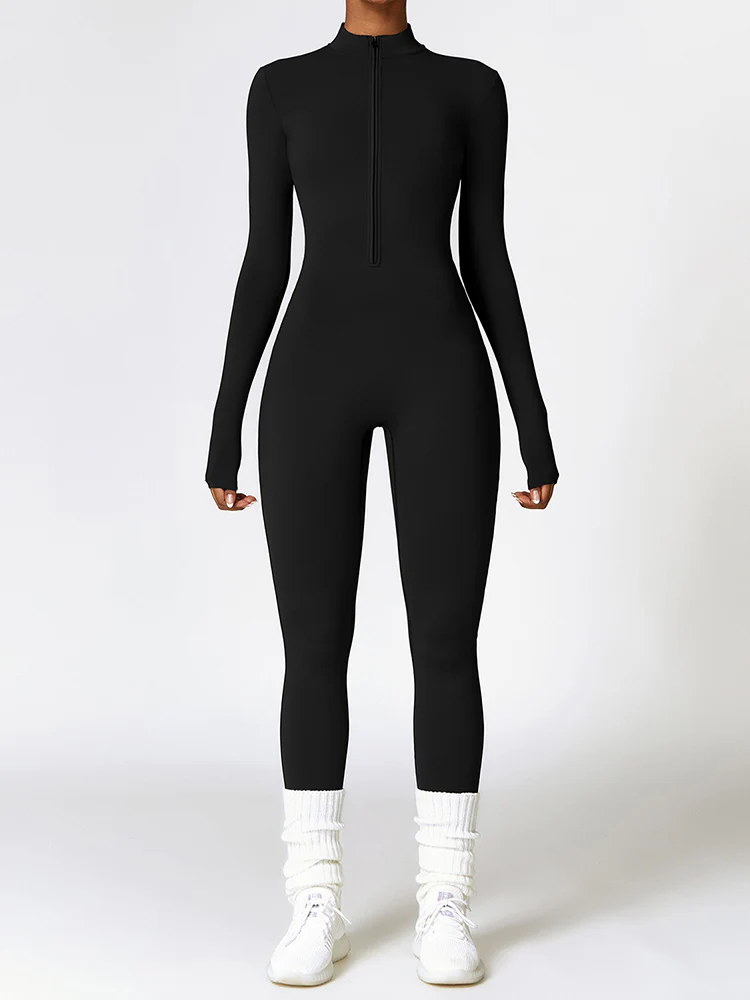 Stand-up Collar Half-zip Padded Jumpsuit