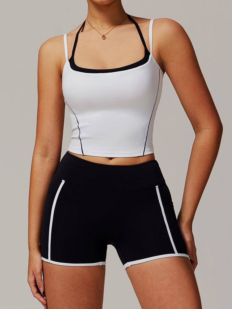 High Waisted Tummy Wrap Waist Contouring Side Pocket Athletic Shorts