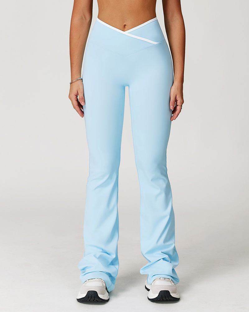Crossover High Waist Skinny Sport Wide Leg Flared Pants