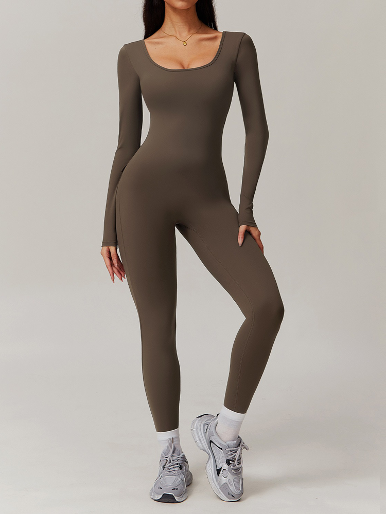 Back V Hip Shrink Long Sleeve One Piece Tights