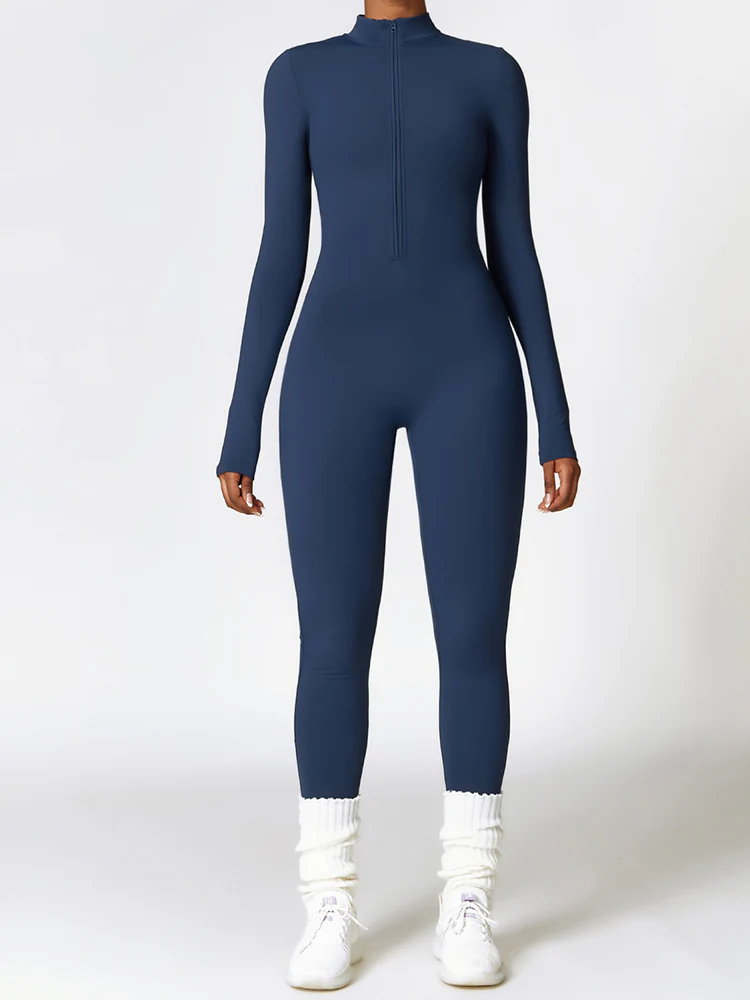 Stand-up Collar Half-zip Padded Jumpsuit