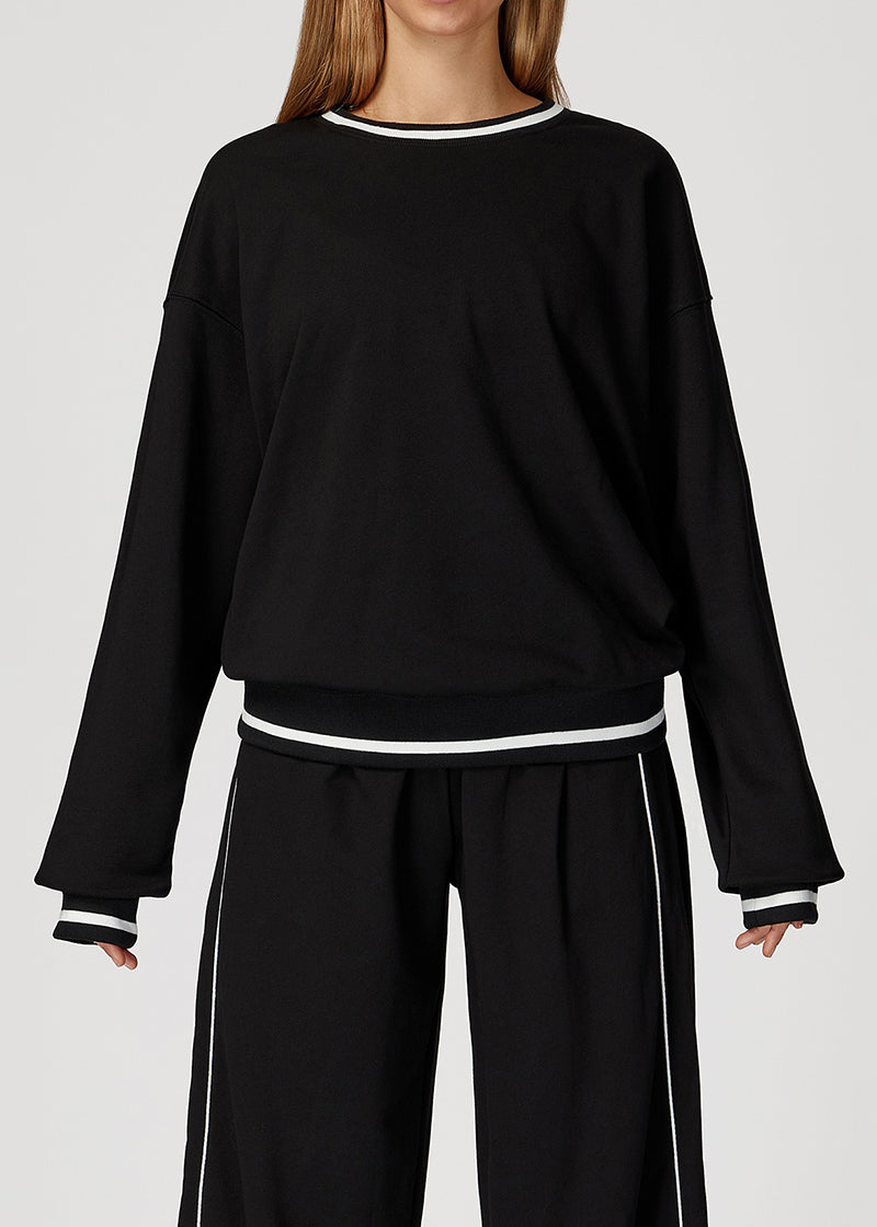 Ribbed Cuff Loose Crew Neck Long Sleeve Sweatshirt