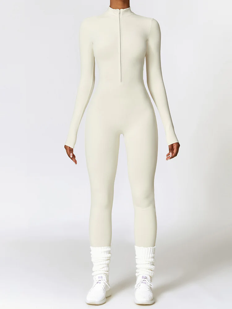 Stand-up Collar Half-zip Padded Jumpsuit