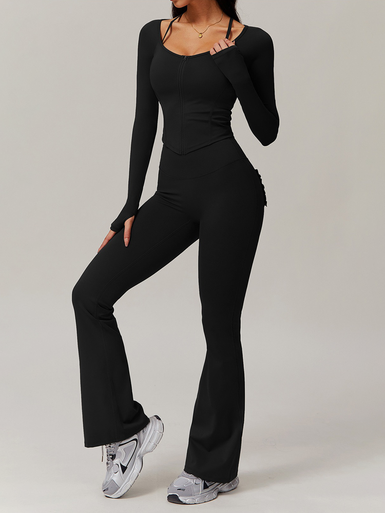 High Waisted Hip Lifting Fitness Wide Leg Flared Pants Sport Trousers