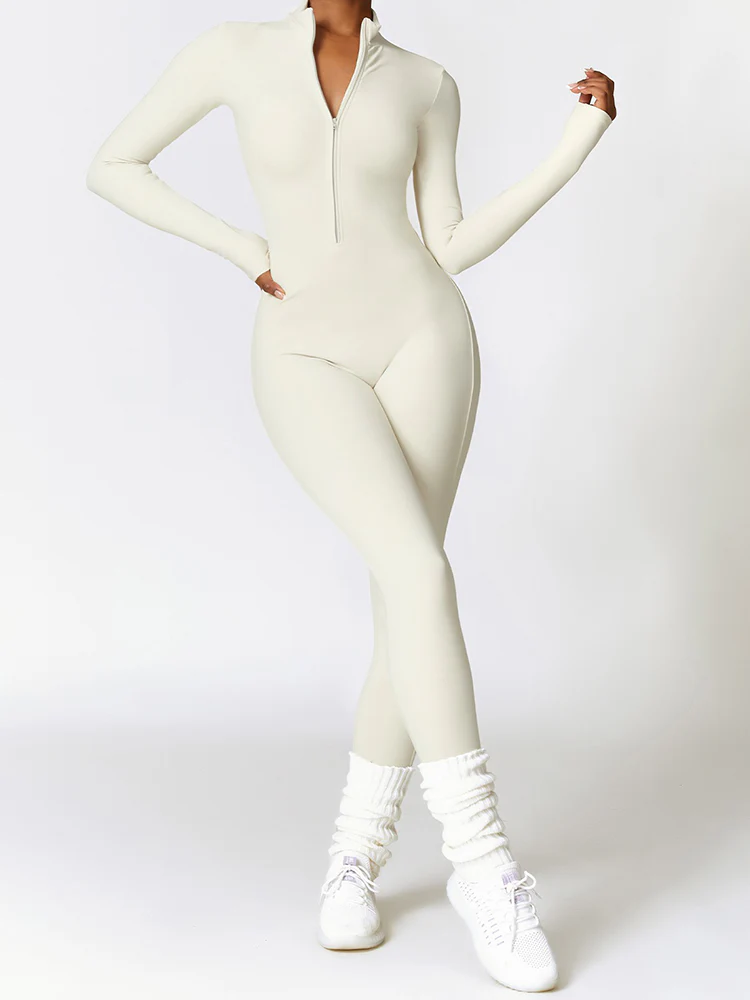 Stand-up Collar Half-zip Padded Jumpsuit