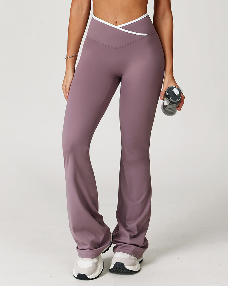 Crossover High Waist Skinny Sport Wide Leg Flared Pants