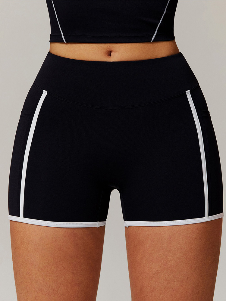 High Waisted Tummy Wrap Waist Contouring Side Pocket Athletic Shorts