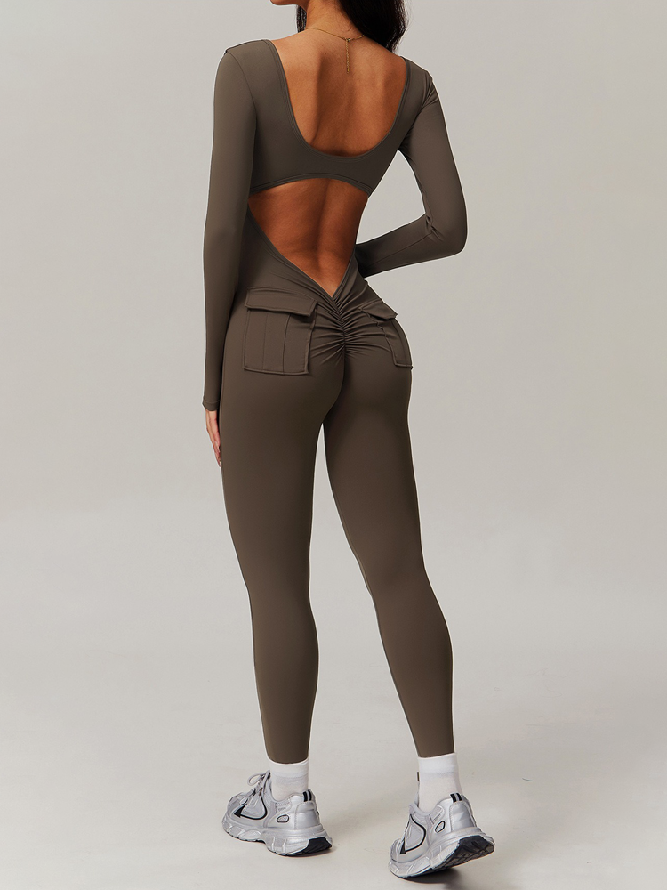 Back V Hip Shrink Long Sleeve One Piece Tights