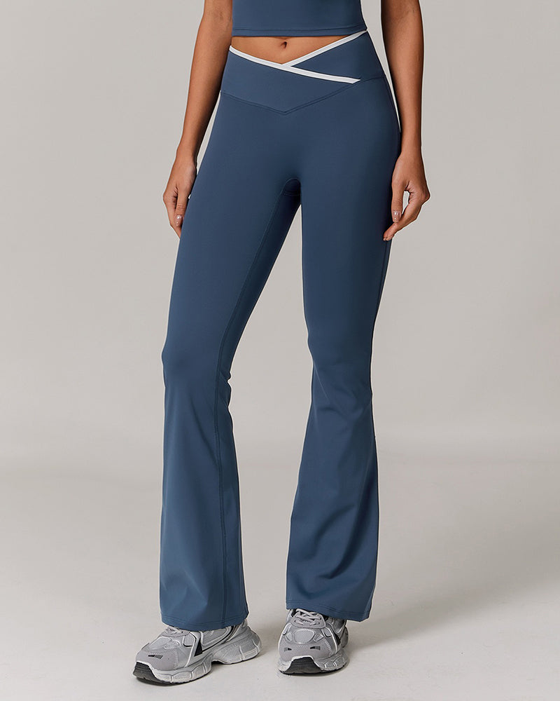 Crossover High Waist Skinny Sport Wide Leg Flared Pants